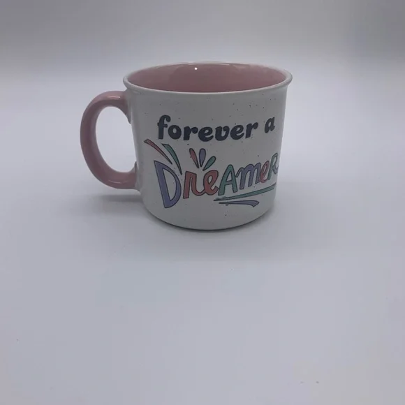 Good Day 16 Oz White & Speckled Coffee Mug “FOREVER A DREAMER “ Pink Inferior - Picture 7 of 8